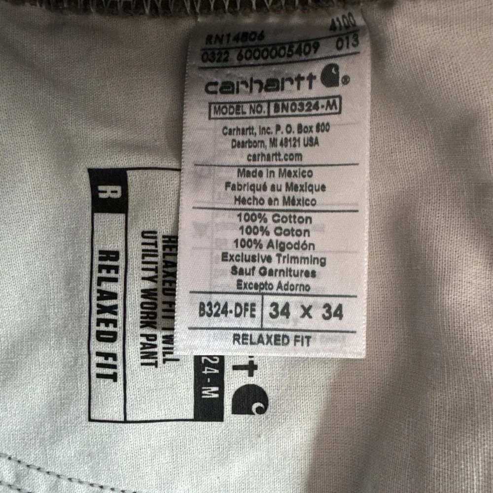 Carhartt Carpenter Relaxed Twill Utility Work Pants Mens‎ Sz 34x34 (32x33) Olive
